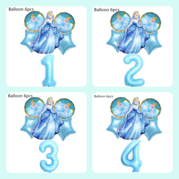 6pcs Princess Cinderella 32inch Number Balloon Set Birthday Party