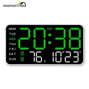 Digital Alarm Clock with Bright LED Display Showing Temperature and Calendar for Bedroom and Office in Stylish Design