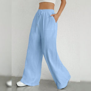 CELANA KULOT WANITA LINEN HIGHWAIST PREMIUM BAHAN LINEN WARNA BABY BLUE