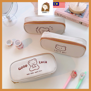 ONNI Cartoon Canvas Pencil Case Bear Pencil Bag Cute Pencil Box School Supplies Stationery Bag Birthday Gift Kids