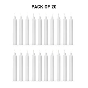 White Candles 20pcs | Smokeless Dripless Taper Candle for Prayer & Emergency