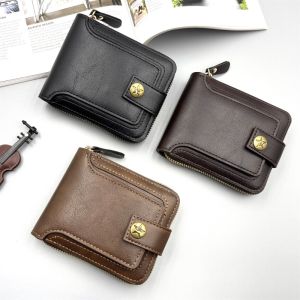 JIYAN2866 PU Leather Mens Wallet Vintage Hasp Zipper Clutch Card Bag Versatile with Loose Change Storage Short Purse Outgoing