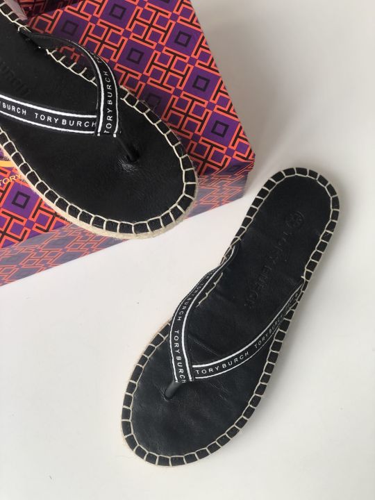 Gift box) TORY BURCH TB Classic Flip-flops Sheepskin non-slip