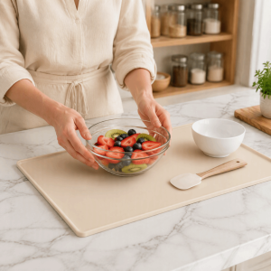 SJJL MALL Waterproof Silicone Coffee Mat Non Slip Heat Resistant Bar Mat Drying Mat Raised Edge Countertop Protector Tray Coffee Station