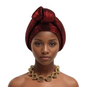YUBAGUANB Shiny African Gele Headwrap Front Knot Polyester Nigerian Yoruba Turban Elegant Style Traditional Style Elegant Headpiece For Women