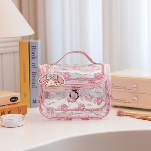 100% Authentic Sanrio Hello Kitty Cosmetics Bag Storage Bags Cartoon PVC Material Dual Zipper Travel Portable Kuromi Birthday Gifts Melody C036-50
