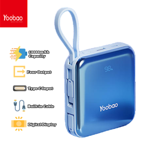Original YOOBAO LK10 Built-in Cable Mini Size 10000mah Power Bank Multi Function with Digital Display