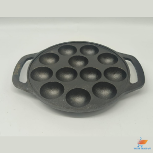 DIAMOND APPO Cast Iron Paniyarakal Pan 12 Cavity Appam Pan Takoyaki Pan Pre-Seasoned Non Stick 100% Pure Cast Iron Non Toxic Pan Gas Stove Compatible