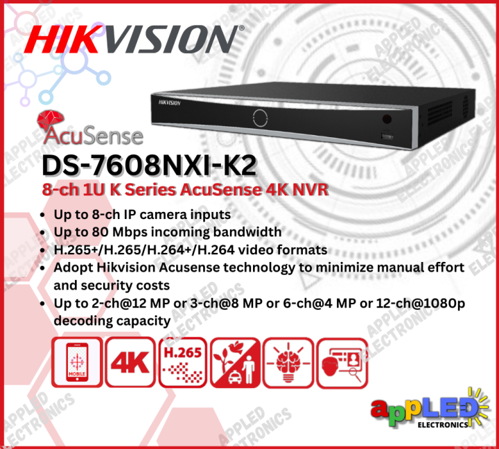 Hikvision DS-7608NXI-K2 8-ch 1U K Series AcuSense 4K NVR | Lazada PH