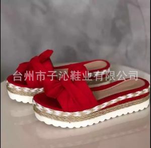 [Free Shipping] WomenS Beach Sandals Summer Thick-Soled New Style Large Size With Bow And Braided Rope Detailing And A Wedge Heel