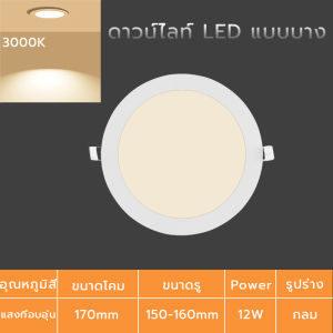 ดาวน์ไลท์ LED พาแนลไลท์ Panel Downlight ทรงกลม 6W 9W 12W 18W 5นิ้ว 6นิ้ว 8นิ้ว