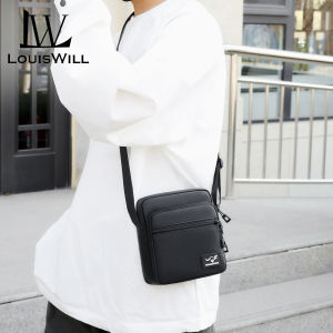 LouisWill กระเป๋าสะพายข้างกระเป๋าหน้าอกลำลองกระเป๋าสะพายไหล่ของผู้ชายกระเป๋าสะพายไหล่แฟชั่นกระเป๋าหน้าอกลำลองกระเป๋าสะพายไหล่กันน้ำลำลองหนัง PU กระเป๋าถนนสำหรับการเดินทางกลางแจ้ง