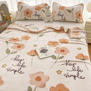 Flannel Blanket Fleece-Lined Thickened Coral Fleece Bed Sheet Blanket Throw Blanket Office Nap Blanket Student Dormitory Bedding LZD