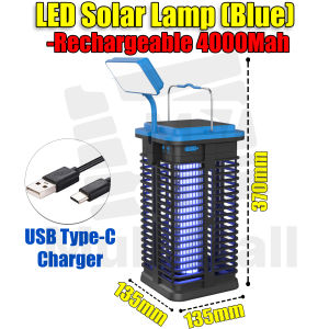 LED Solar Rechargeable Lamp Blue- Electric Mosquito and Fly Killer Lamp Electric Shock Insect Killer Lamp High-Efficiency Indoor Electric Bug Zapper Electric Fly Trap and Mosquito