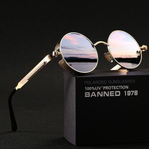 OYKI Classic Steampunk Sunglasses Men Women Vintage Round Shades Metal Frame Sun Glasses