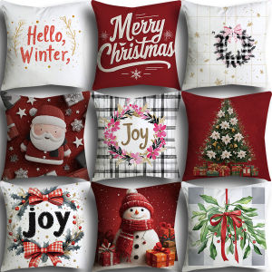 Christmas Pillowcase Single Pack 25 Options 40x40/45x45/50x50cm Santa Snowman Garland Christmas Tree Pattern Sofa Cushion Cover Winter Home Decoration Pillowcase Gift Decoration Fabric Art