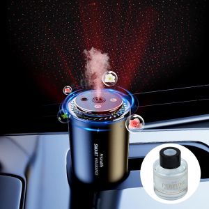 2025 Upgrade Smart Car Air Freshener Rechargeable Car Air Freshener Diffuser with Starlight Projector & Atmosphere Light Adjustable Car Freshener with Ultrasonic Tech & Auto On/Off 50ml Perfume