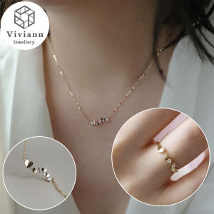 Viviann Original High Quality S925 Sterling Silver Gold Plated Necklace Love Pendant Clavicle Chain Jewelry Set 14K Gold Plated White Gold Female Open Ring Ring Adjustable Vintage Ring For Women