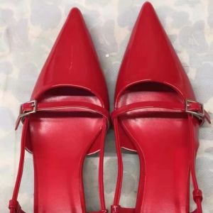 ZA2023 Fall New Womens Shoes Black Buckle Decoration Sling Slingback Pointed Belt Buckle Shallow Mouth Sandals Women ㏇L0529