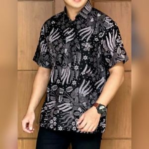 Terbaru baju batik pria lengan pendek hem batik seragam kantor lawasan coklat motif terbaru