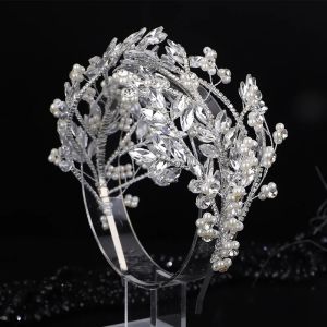 Fashionable Silver Rhinestone Headbands for Womens Wedding Pearl Crown for Jewelry Bridal Hair Accessories Party Gold Color Handmade
