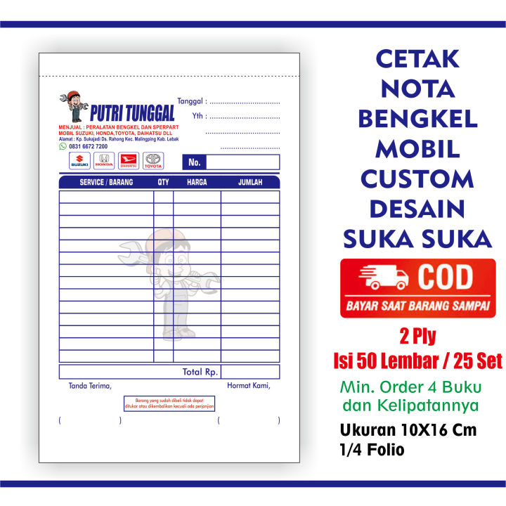 Cetak Nota Bengkel Mobil Custom 2ply Nama Sendiri Cetak Nota Custom Desain Suka Suka Bisa COD Rahmat Jaya Grafika