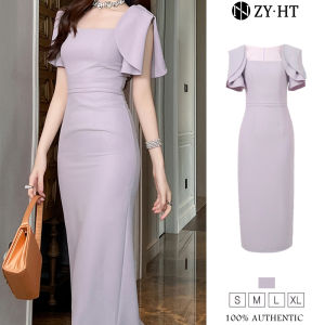 ZYHT EraVogue Váy nữ Váy tím Váy tay phồng Váy cổ vuông Váy công sở Váy Hiso Váy cổ điển Váy công sở Váy dự tiệc Váy dạ hội 9822