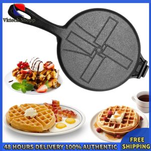 Vktech Iron Waffle Maker Pan Non-Stick Waffle Round Waffle Skillet for Stovetop Or Grill