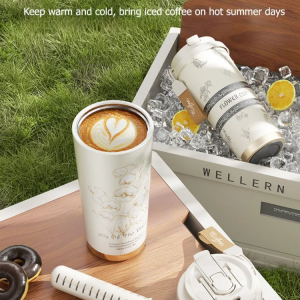 Lily Of The Valley Ceramic Liner Insulation Lock Cold Cup 316 Stainless Steel Thermos Cup With Tea Partition 520ml Large-capacity