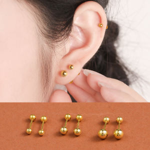 1 pair Titanium Steel Screw Bead Earrings Womens gold / silver color Simple Stud Earrings