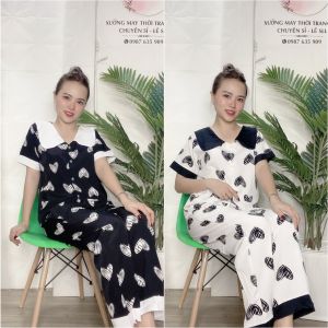 SET PIJAMA DÀI TAY NGẮN HỌA TIẾT TRÁI TIM DỄ THƯƠNG CÓ SIZE - PJ10