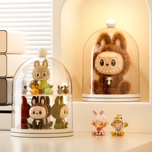 CGGUE ทำด้วยมือ กล่องแสดงตุ๊กตาลาบูบู โปร่งใส ความจุขนาดใหญ่ แท่นแสดงสินค้าหมุน กล่องเก็บตุ๊กตาขนนุ่ม ป้องกันฝุ่น กล่องเก็บของ สตูดิโอ