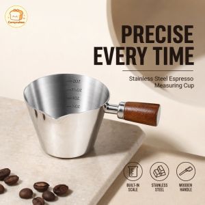 Espresso Measuring Cup Stainless Steel Dosing Cup With Scale Wooden Handle Barista Coffee Tool