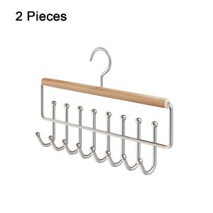 GBDSVD 2 Pieces 16 Hook Wooden Clothes Drying Rack Rotatable Anti-slip Women Storage Bra Hangers Multi-functional Large Capacity Wardrobe Drying Rack for Home
