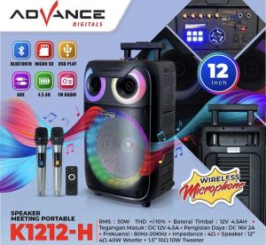 Speaker Bluetooth Portable Meeting 12 Inch Advance K1212H Free 2 Mic Wireless Karaoke Super Bass