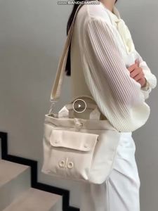 ALO Drawstring Flap Pocket Yoga Hand Crossbody Tote Bag Six Tone Wrinkle Nylon Fixed Handle Adjustable Wide Strap Medium Capacity Casual Daily Workout Shoulder Bag