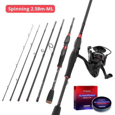 KastKing Spinning Reel and Rod Combo Set Brutus Portable Spinning Fishing Rod and Brutus Spinning Reels with SuperPower 137m PE Braided Fishing Line