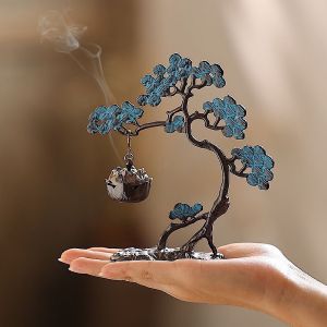 LƯ XÔNG TRẦM CÂY TÙNG VÀ HOA SEN LOẠI NHỎ CAO 16cm