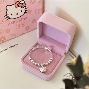 Kawaii Sanrio 925 Silver Sweet HelloKitty Necklace Pendant Bracelet Birthday Gift