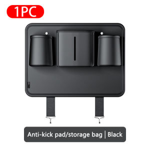 SEAMETAL Car Seat Back Anti Kick Pad Leather Auto Backseat Protector With Cup Holder Tissue Bag Storage Box Trash Can