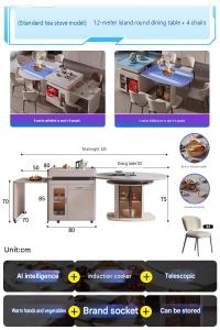 MT Extendable Dining Table Kitchen Island Sintered Stone with Induction Cooker Space Saving HDB BTO Condo 4-8 Seater
