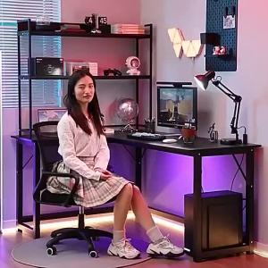 ✿FREE SHIPPING✿ L-Shaped Study Table Corner Computer Table With Bookshelf【Carbon Fiber Material!2025 Newest Model】office table computer table for desktop computer desk