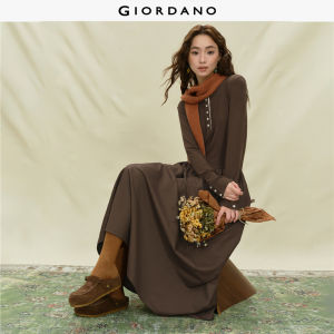 Giordano Women Knitted-Woven Contrast Panel Dress with Henley Collar Free Shipping 18465704