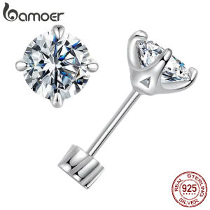 BAMOER Classic Moissanite Earrings 925 Silver Brilliant 4 Prongs Round Cut Lab Created Diamond Wedding Engagement Earrings2026