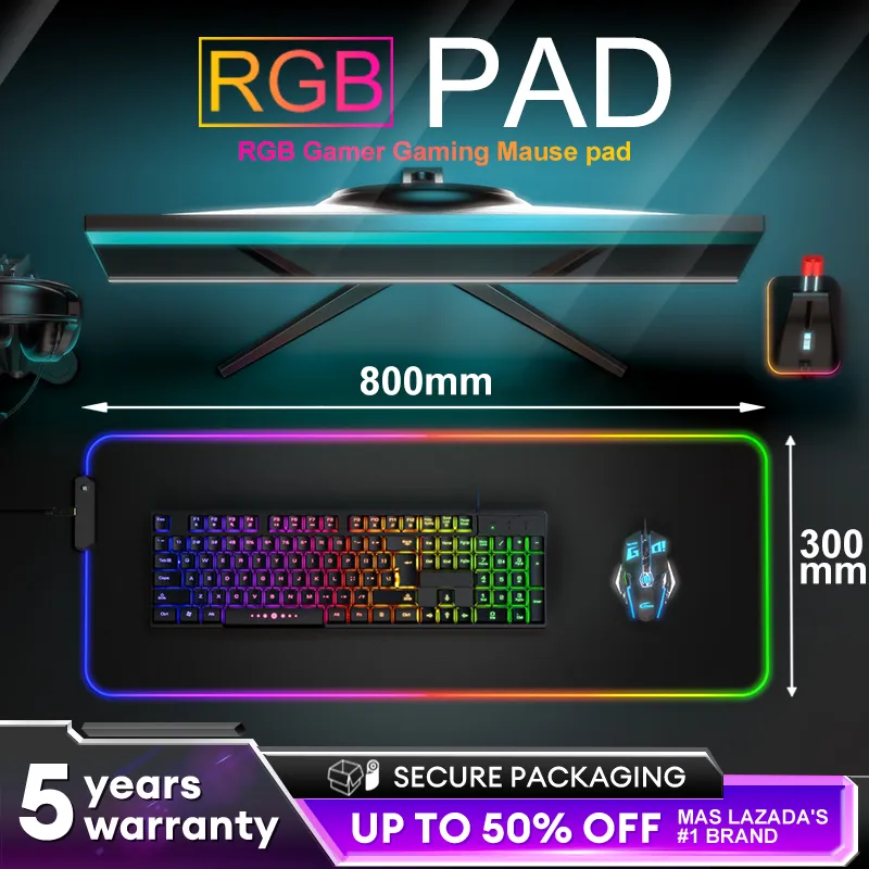 Mouse Pad RGB Gaming Mause Pad Colour LED Lighting 80x30CM Non-Slip Rubber Baseand Anti-Fraying