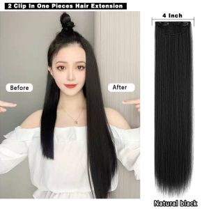 80cm Long Straight 5 Clip in Hair Extensions Heat Resistant Synthetic Hair Piece Black Brown False Hair With Hairpins