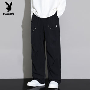 PLAYBOY Mens Casual Pants Spring and Autumn Youth Loose Sports Korean Version of Solid Color Straight Pants Trend Pants