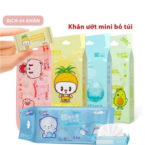 Bịch 64 Khăn Giấy Ướt Mini Hoạt Hình – Khăn Ướt Bỏ Túi Du Lịch Đi Làm Đi Học Tiện Lợi
