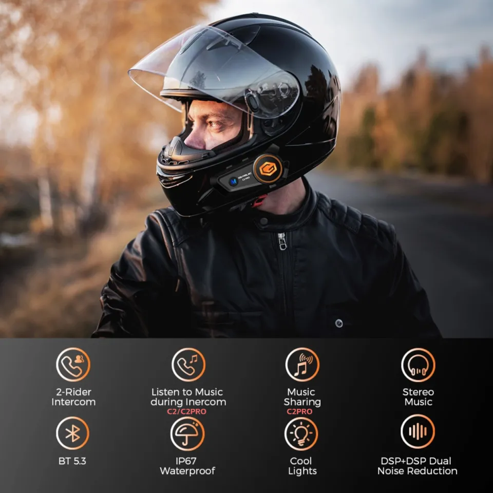 GEARELEC C2 Motorcycle Helmet Intercom Headset 50M Range For