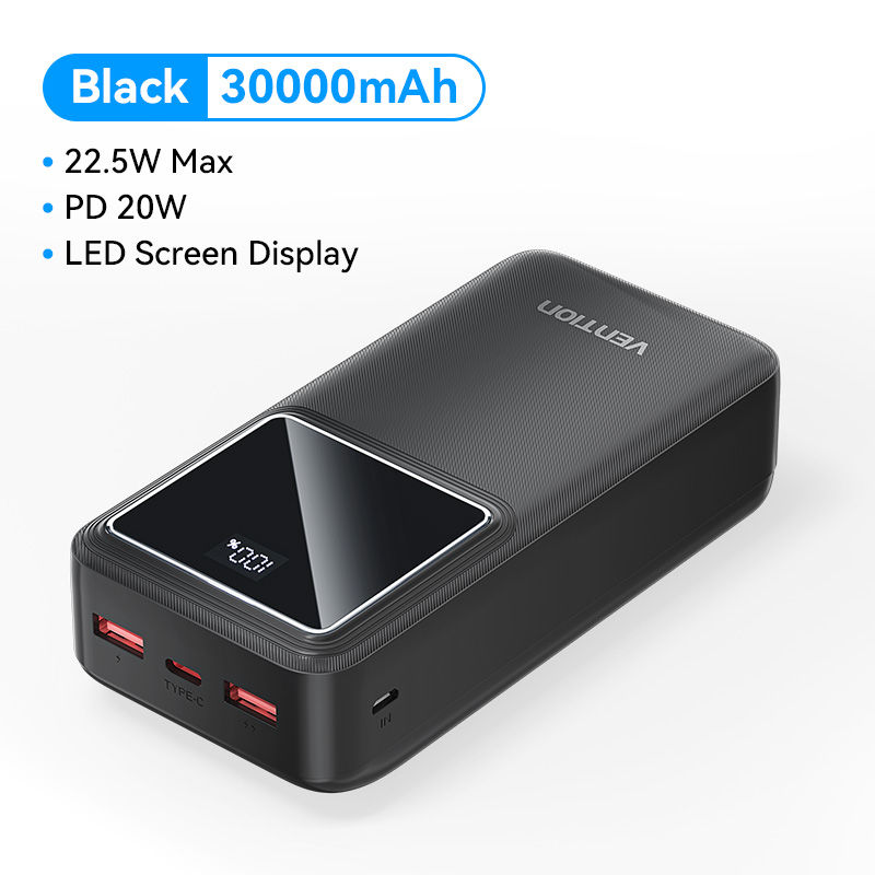 Vention Battery 30000mAh Powerbank 22.5W Fast Charging PD 20W Digital Display for iPhone 15 14 13 pro max xiaomi 12t 11t Realme Samsung S24 23 Mobile Power Adapter. 